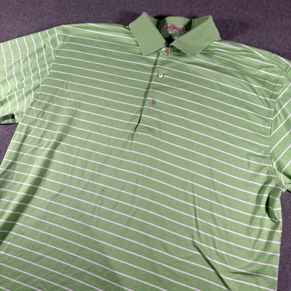 Peter Millar Polo Shirt Mens Medium Green Striped Short Sleeve Mercerized Cotton
